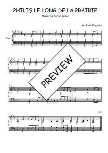 Téléchargez l'arrangement pour piano de la partition de Philis le long de la prairie en PDF